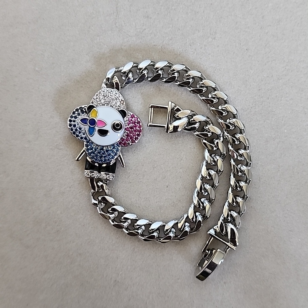 Silver Gold Filled Panda Bear Flower Chain Bracelet